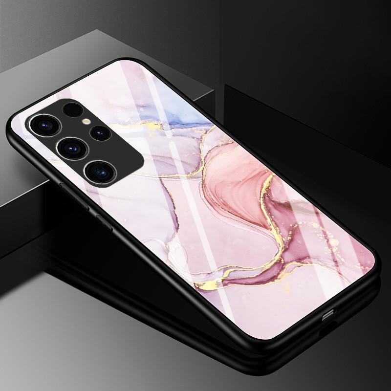 Marble Tempered Glass Phone Case For Samsung Galaxy S23 Ultra 5G Case Fashion Glass Back Cover for Samsung S23 Plus / S23 Ultra