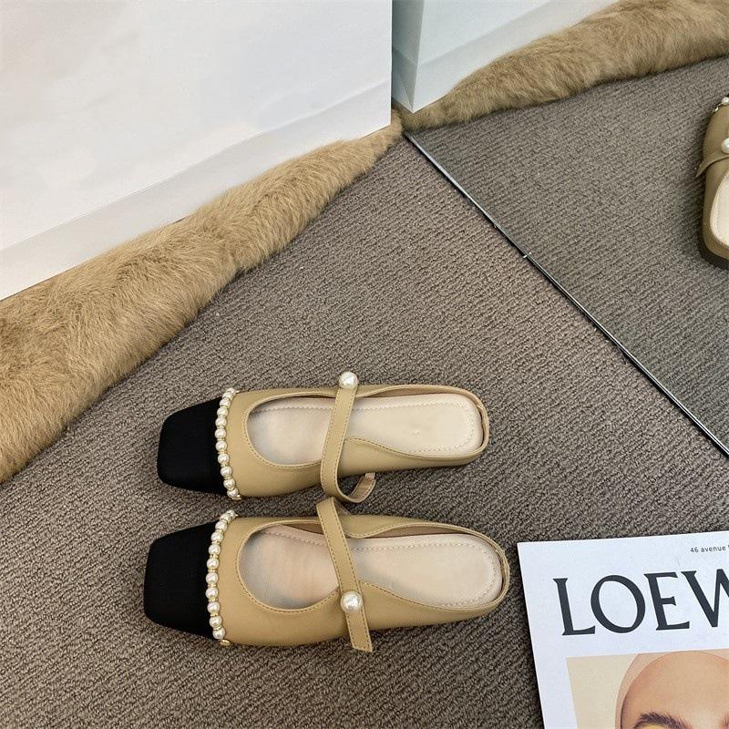 Little Fresh Fairy Flat Slippers Summer Wear Fashion Versatile Internet Celebrity Pearl Sandals Beach Slippers Muller Shoes