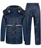 Scuola di pioggia superiore e inferiore [Fosys] Abbigliamento antipioggia, set, tuta, impermeabile, uomo, donna, impermeabile, repellente, per esterni, bicicletta, pendolarismo, (L, blu navy)