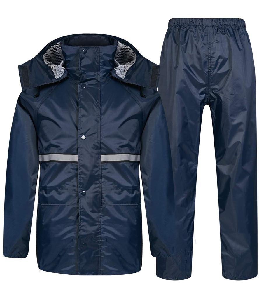 Top and Bottom Rain Water School [Fosys] Rainwear, Set, Suit, Raincoat, Men's, Women's, Waterproof, Repellent, Outdoor, Bicycle, Commuting, (L, Navy)