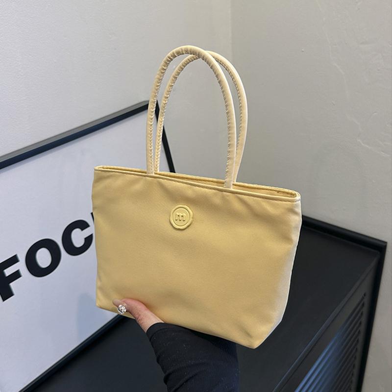 Simple Women Nylon Small Top Handle Shoulder Bag Versatile Solid Color Casual Bucket Shopper Handbag