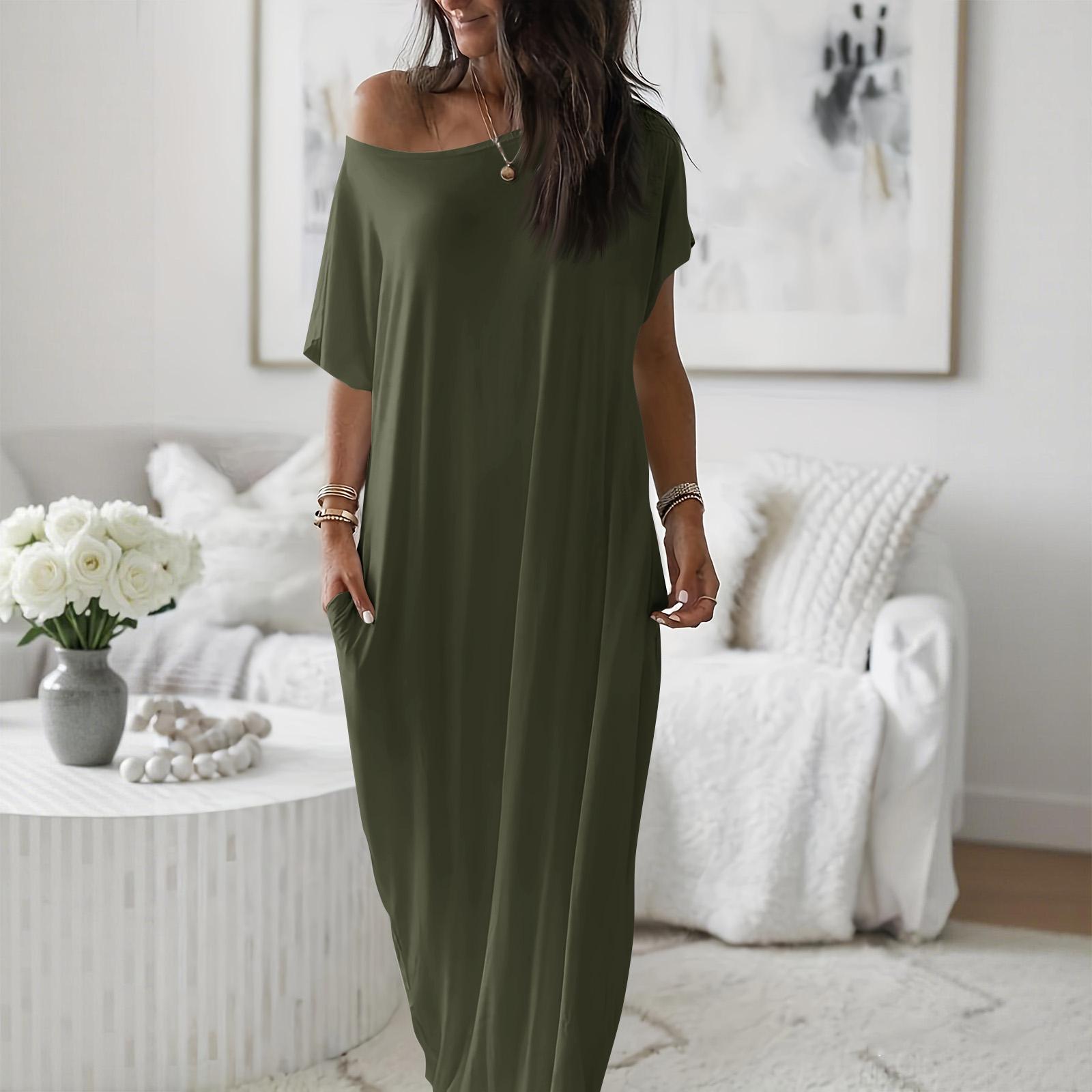 

Women s Spring/Summer Short-Sleeve Long Casual Dress L