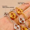 Hollow Rhombus Japanese Character Necklace & Bracelet Set - 18K Gold Plated Stainless Steel Clavicle Chain Women's Jewelry