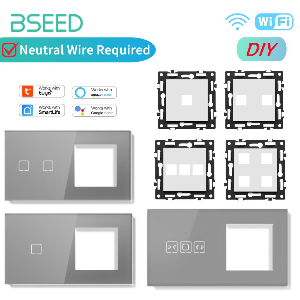 BSEED WIFI Touch Switch 1/2/3/4Gang Glass Smart Wall Light Dimmer Curtain Roller Switch Touch Screen Panel DIY Module E Series