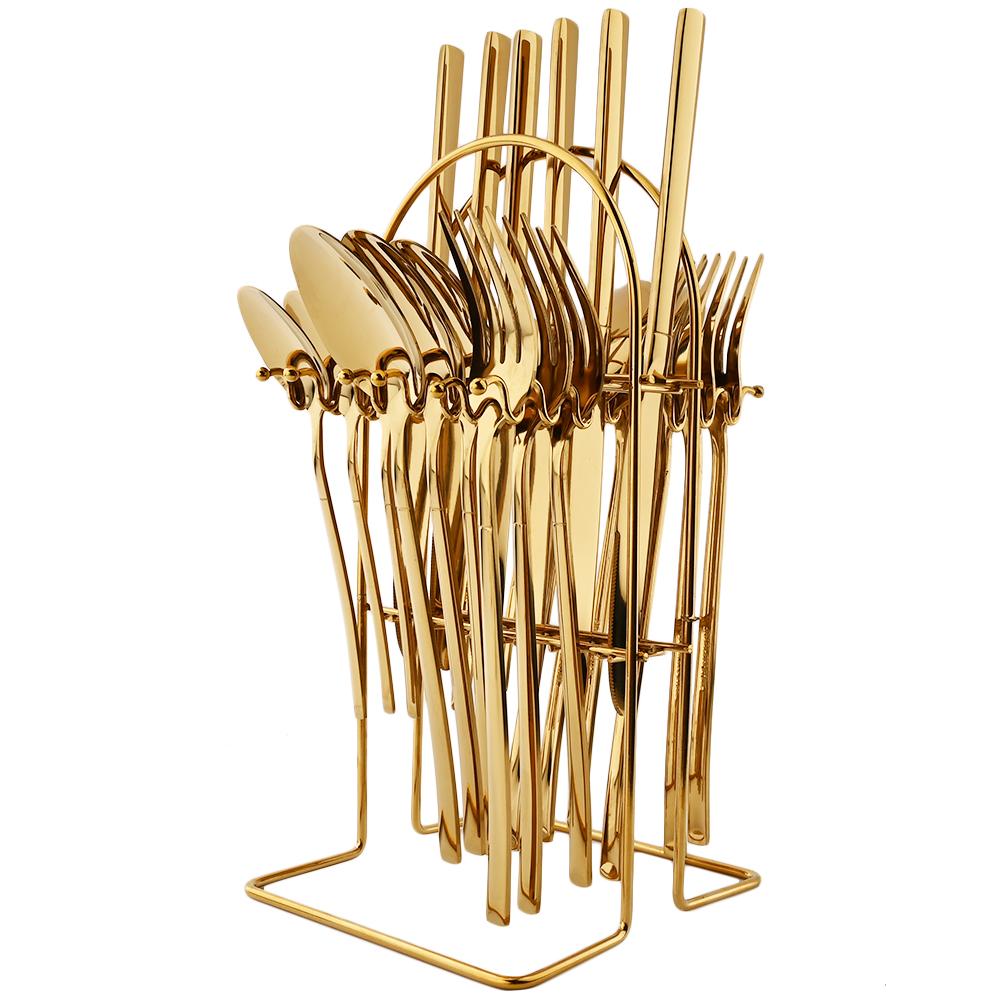 24-teiliges Regenbogen-Besteck-Set mit Halter, 304 Edelstahl, Besteck, Messer, Gabel, Löffel, Geschirr, Party-Küche, Besteck-Set mit Aufbewahrungsregal