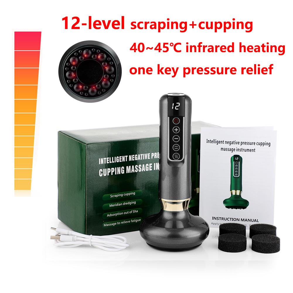 Durable And Safe 12/6 Levels Intelligent Cupping Massager Negative Pressure Infrared Heating Wireless Scraping Apparatus Dredge Meridian Relax
