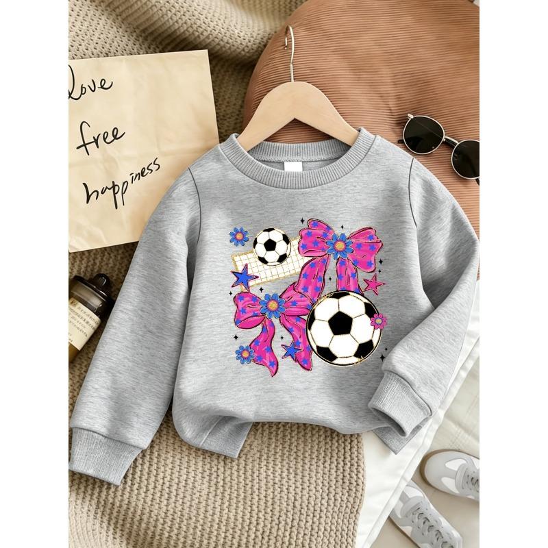 European sizes Cute Print Pattern 0-3 Years Old Kids Spring Thin Round Neck Sweatshirt Bow And Soccer Design Highlights Comfortable Outdoor Wear