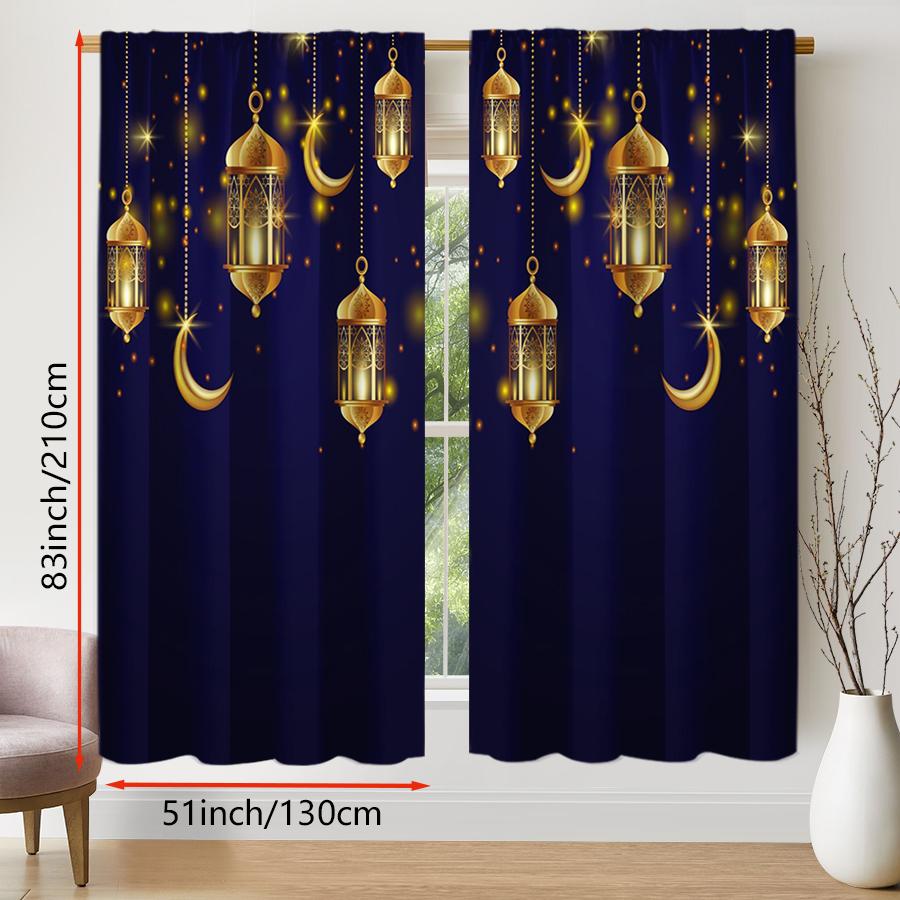 Pack Golden Lantern Crescent Curtains Flat Print Ramadan Eid Decoration Filters Light Privacy Perfect Bedroom Curtain For Master Made Of Polyester