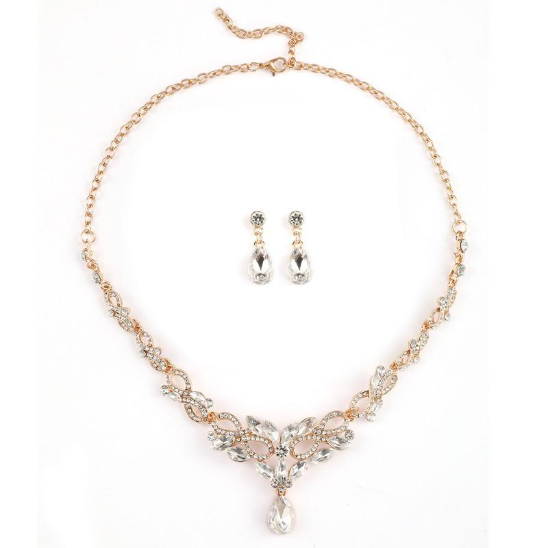GemChic Women's New Exquisite Crystal Rhinestone Drops Leaf Sparkling Collarbone Necklace Earrings Two Piece Set Birthday Christmas Jewelry Gift