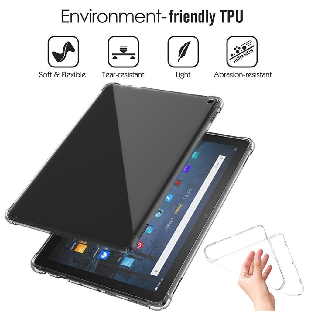 Deksel for Amazon Kindle Fire HD 10 HD10 2017 2019 2021 10,1 tommers nettbrettetui TPU Silicon Transparent Slim Airbag-deksel Anti-fall