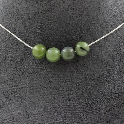 Stones and Minerals. Necklace 4 Jade Beads 8 Mm. Stainless Steel Chain Necklace Women Men. Customizable Size.