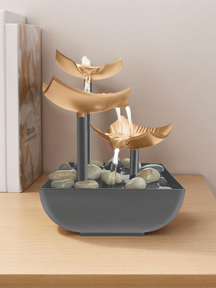 Tabletop Water Fountain with LED Light & Natural Rocks Zen Meditation Waterfall Relaxing Sound Ornament for Home and Office