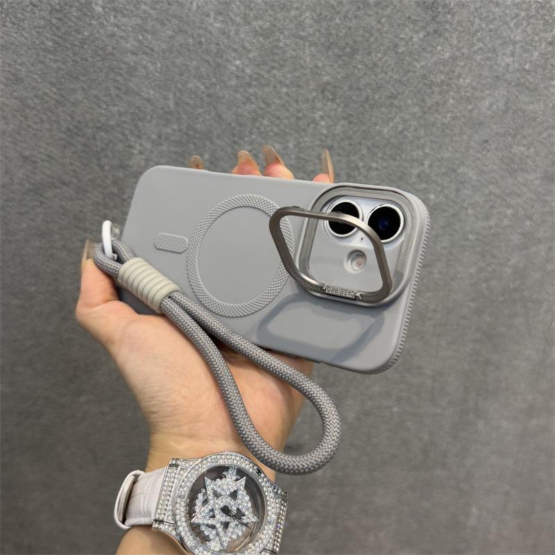 Luxury Kickstand Stand With lanyard Magsafe Phone Case For iPhone 11 12 13 14 15 16 Pro Max Plus Magnetic Soft Bumper Back Cover