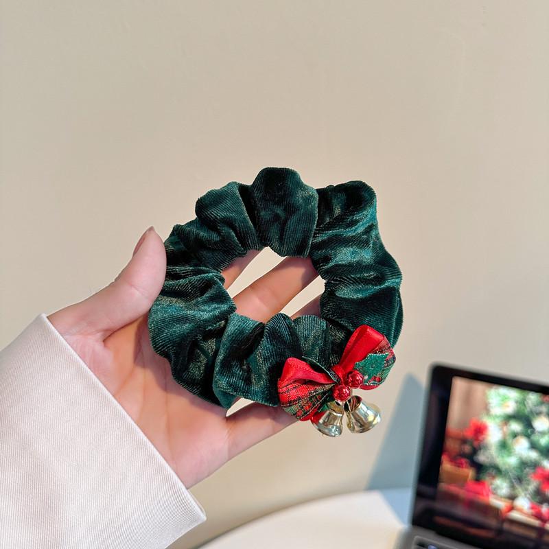 

Рождественская резинка-скранчи с двойным колокольчиком и бантом - Праздничный аксессуар для волос для праздничных торжеств