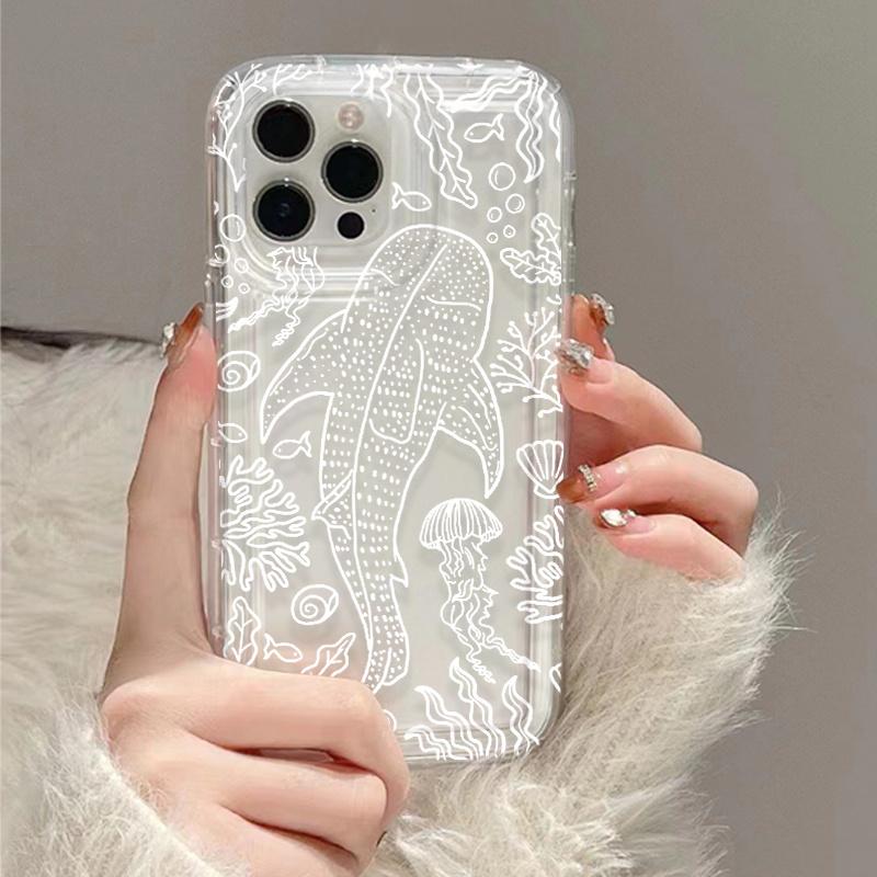 Simple Whale Shark Marine Life Pattern Clear Phone Case For iPhone 16 17 Pro Max 11 12 13 15 14 Plus 16E Anti Drop Soft Cover