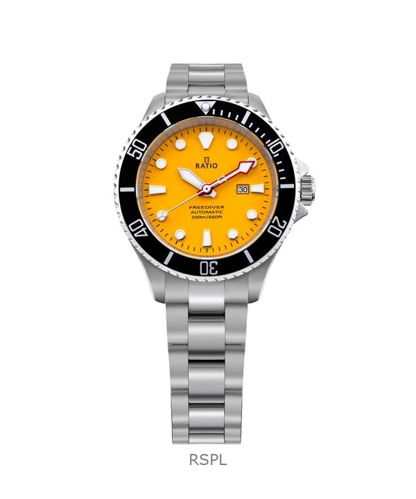 Ratio FreeDiver Sapphire Stainless Steel Yellow Dial Automatic RTFL834 200M Women's Watch