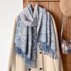 Brand Fashion Women's Winter Cashmere Wrap - Vintage Oil Painting Floral Printed Tasseled Pashmina Thick Shawl, Scarf & Echarpe