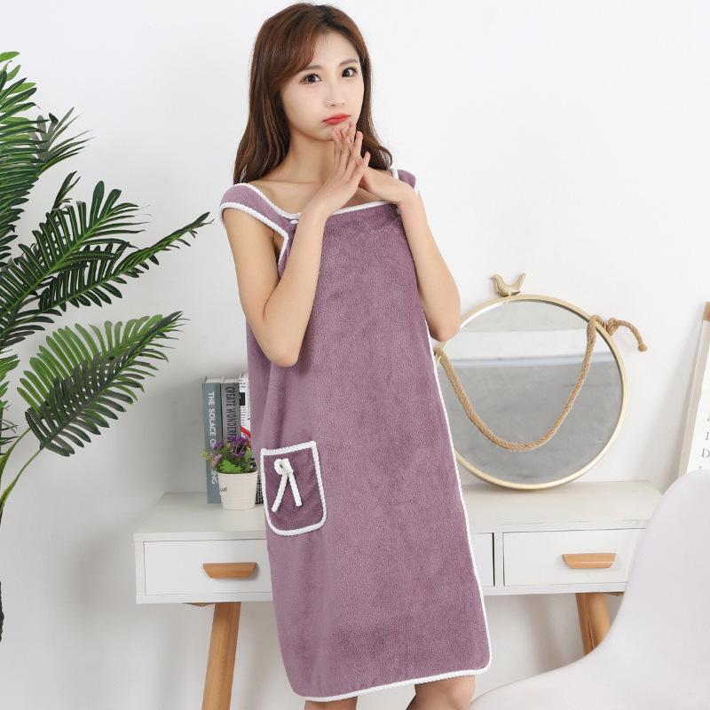 Women's Coral Fleece Wearable Bath Towel - Absorbent, Thick, No-Shed Bath Skirt Robe