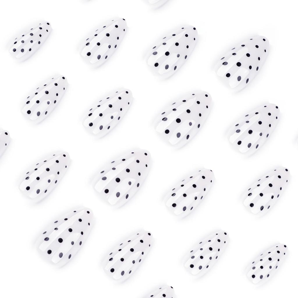 24PCS Black Dot False Nail Press On Nail Durability ABS Materials Easy Application For Parties Weddings Daily Wear