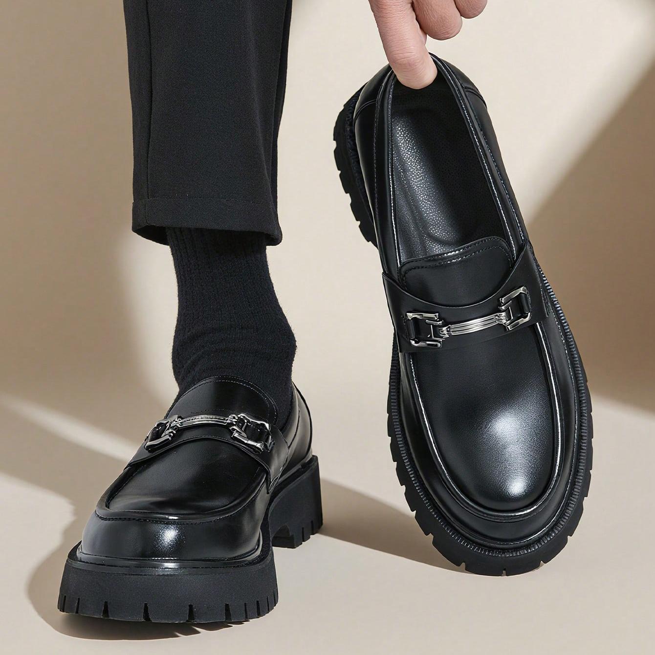 

Модные классические мужские лоферы-пенни на толстой подошве, слипоны, деловая обувь для джентльмена, с металлической пряжкой, формальные туфли для вечеринки, черные 39