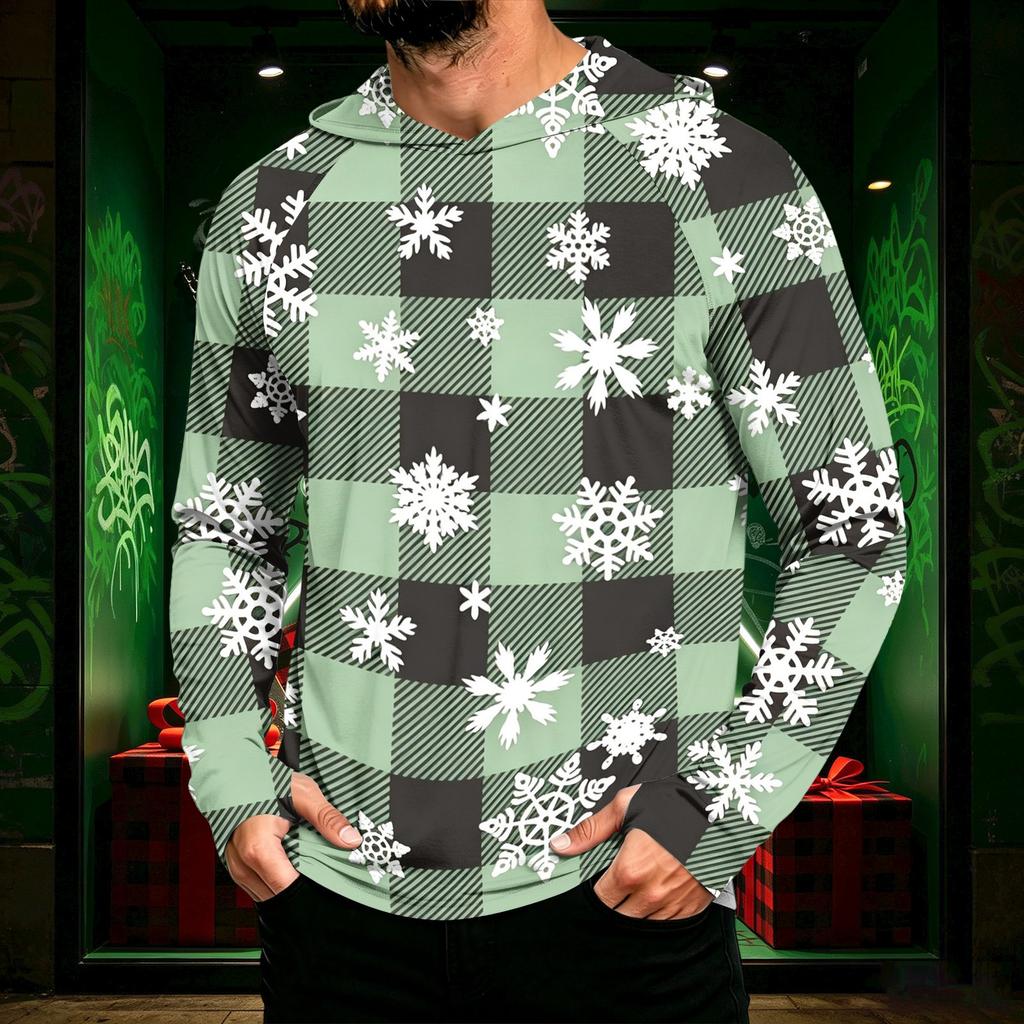 Men's Long Sleeve Hooded Sun Shirt with Christmas Print for Casual Daily Wear