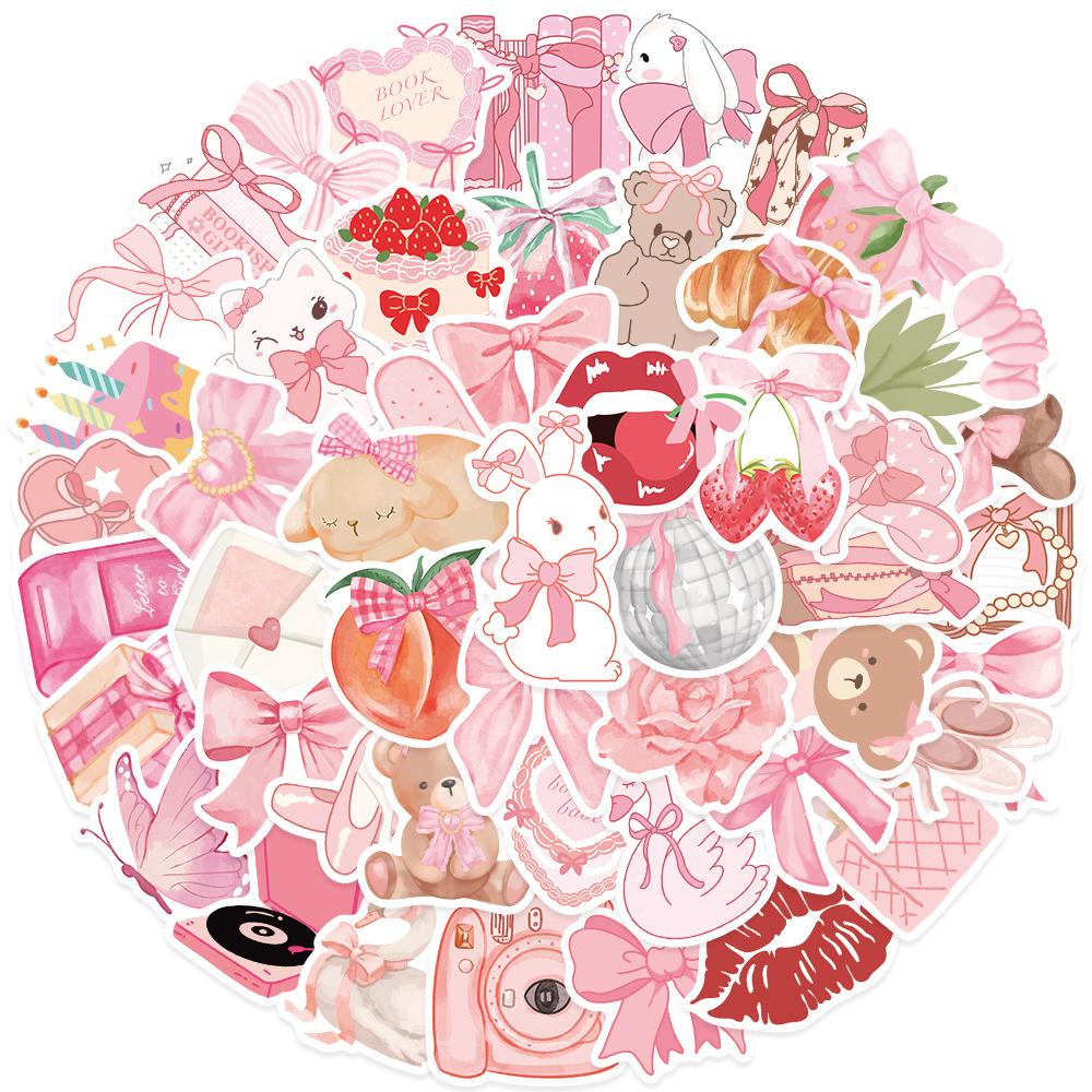 10/30/50pcs Romantic Pink Ins Style Cartoon Stickers Bow Girl Aesthetic Decals DIY Suitcase Phone Notebook Cute Sticker Toy Gift