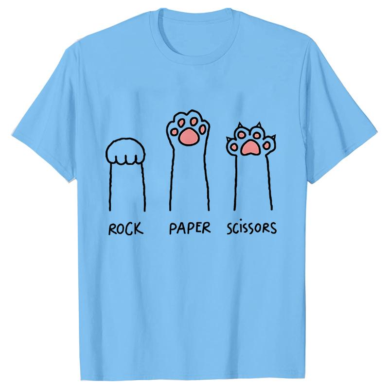 Schere Stein Papier Lustiges Katzenpfotenabdruck T-Shirt Damen Sommer Weiche Oversized Tops Mode Lässig Kurzarm Street T-Shirt