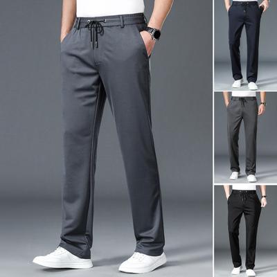Autumn Pants Simple Style Decorative Polyester Leisure Men Pants Drawstring Trousers for Male