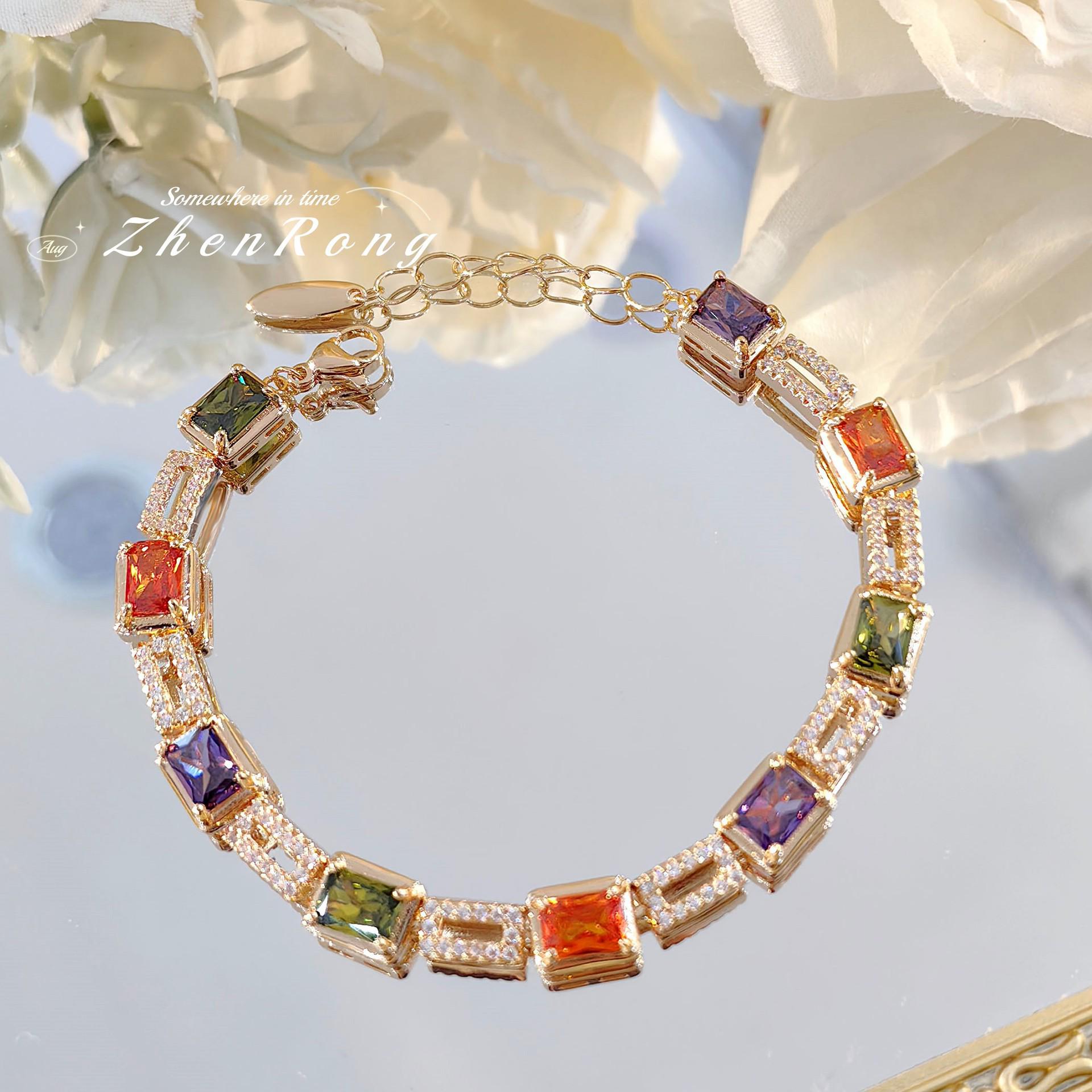 

Luxury Vintage Dopamine Sugar Cube Bracelet with Multicolored Diamonds and Tourmaline for Women.