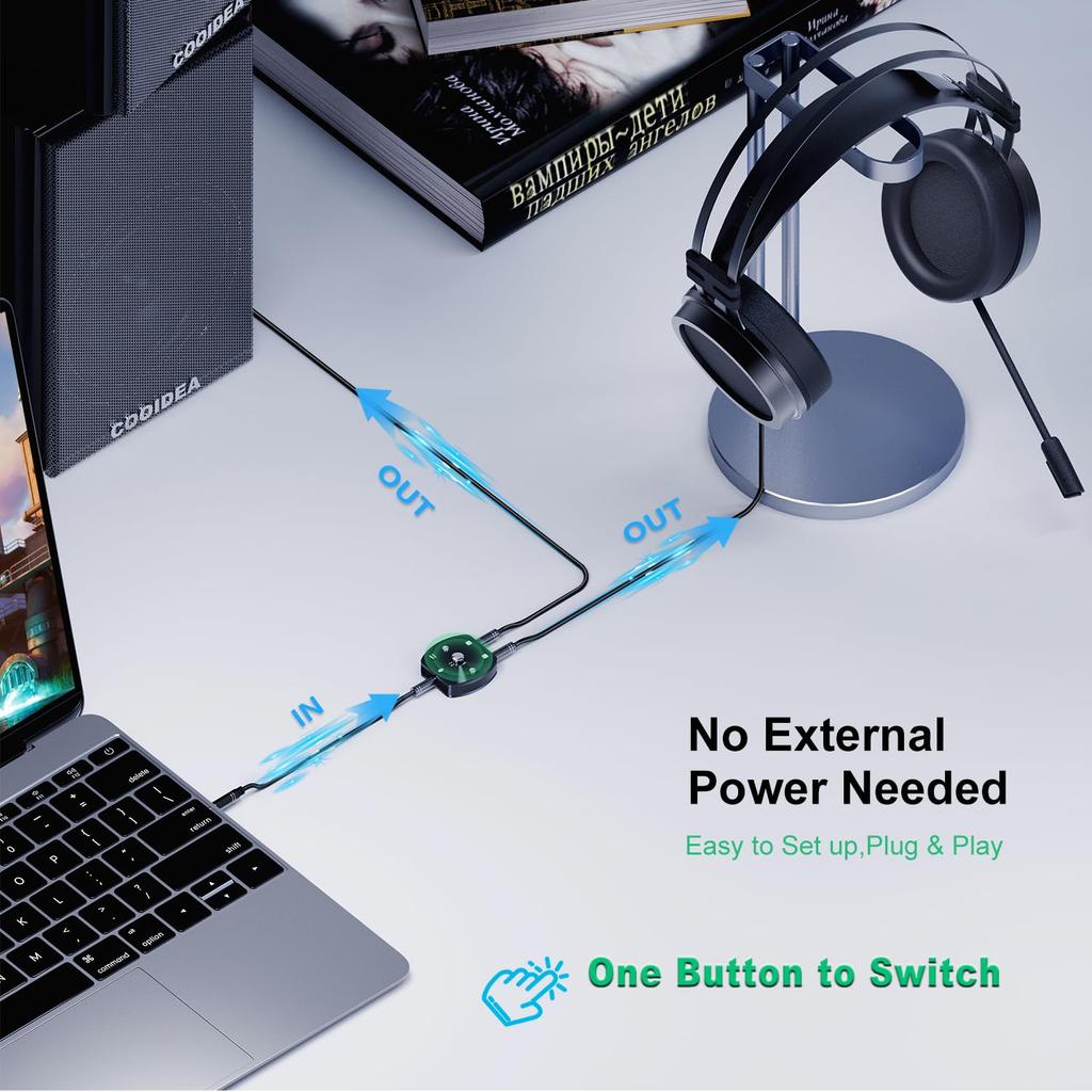 COOIDEA Audio Selector Audio Switcher 2 Input 1 Output 1 Input 2 Output Audio TRRS Noise Cancellation for and 3.5mm / – / Switcher, TS, TRS,