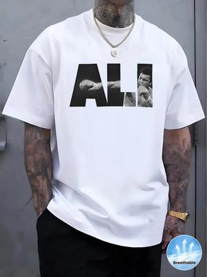 Camiseta Casual de Boxeo con Gráfico para Hombre, Camiseta de Verano Suave y Transpirable con Estampado de Homenaje a Ali, Corte Regular, Cuello Redondo, para Gimnasio y Uso Casual