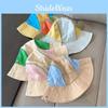 Japanese Style Sun Protection Color Block Wide Brim Button Flap Kids Fisherman Hat