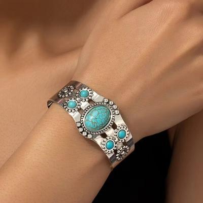 Bohemian Stil Türkis Armreif C-Form Offener Manschettenarmreif Imitation Türkis Armband Damen