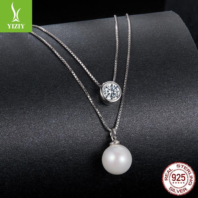 Double Chain 50 Points Moissanite Necklace Women, Simple Light Luxury S925 Sterling Silver Collarbone Chain