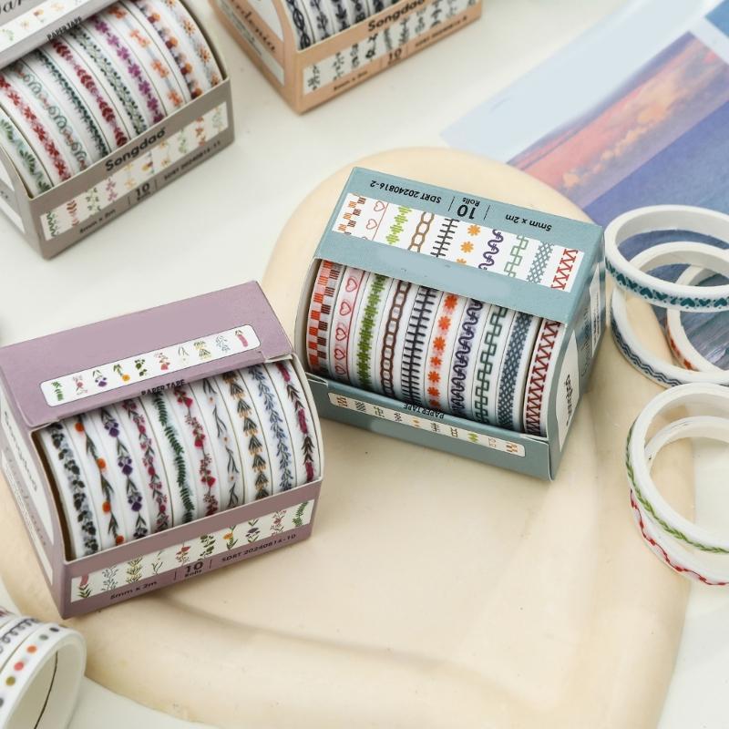 10 Rolls Vintage Decorative Tape Scrapbooking Decorative Tape 5mmX2M for Scrapbooking Journal Notebook Photo Frame