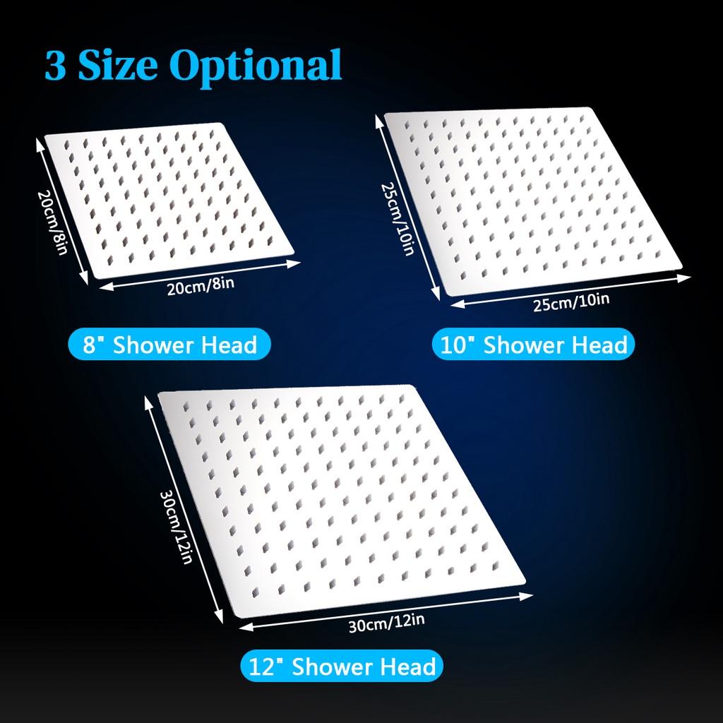 Ultra-thin Rainfall Shower Head Silver Stainless Steel Square Rain Shower 8/10/12 Inches Head Pressurized Big Shower Head