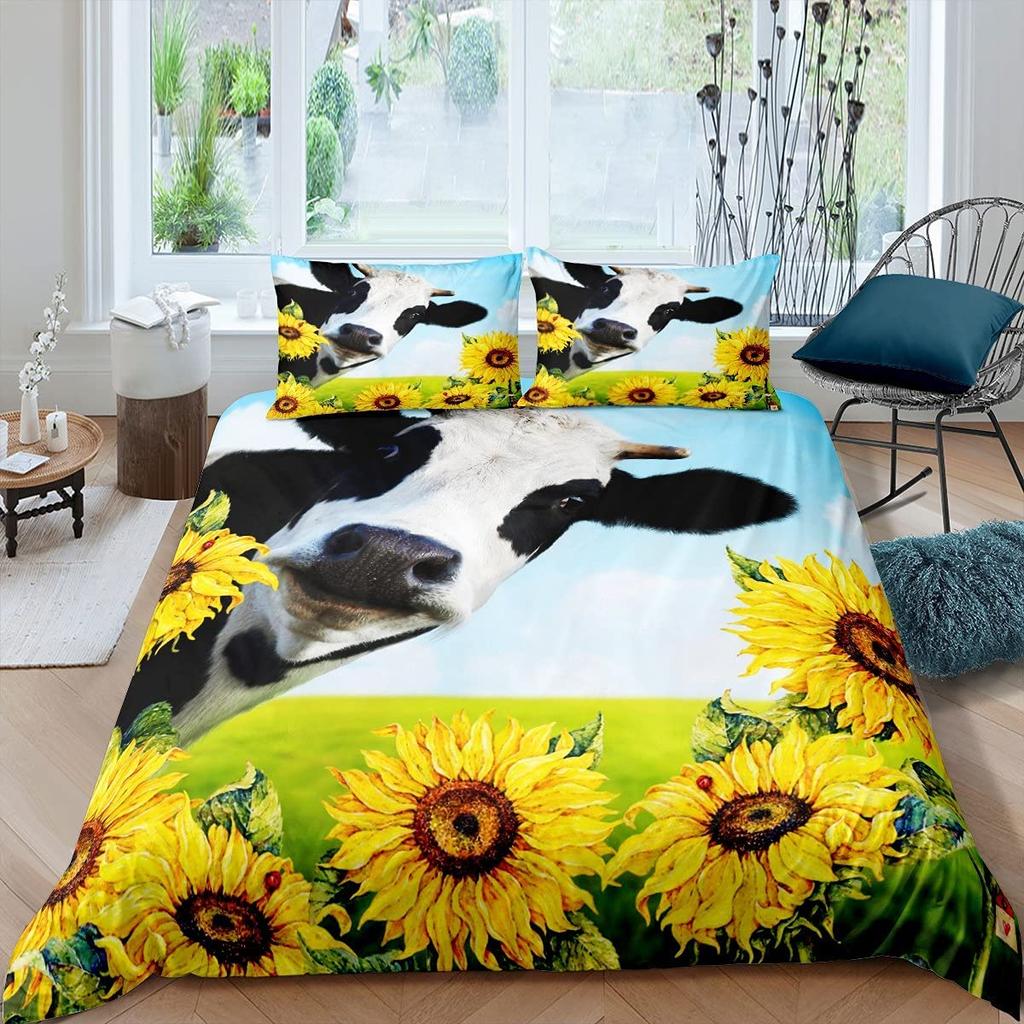 Kuh Bettbezug Set Twin King Size Liebliches Bauernhaus Tier Bettwäsche Set Mikrofaser Bettdeckenbezug Für Teenager Erwachsene Zimmerdeko