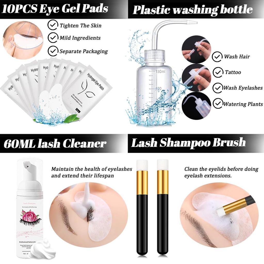 Lash Extension Kit for Beginners Lash Mannequin Head Replaced Eyelids False Eyelashes (Black Cotton Stalk) Practice Strips USB
