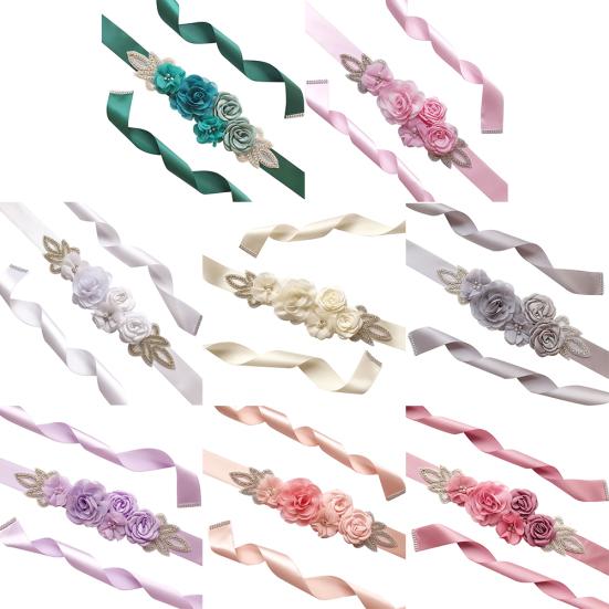 Rose Flower Faux Pearl Rhinestone Women Bride Dress Belt Girdle Waist Band Decor