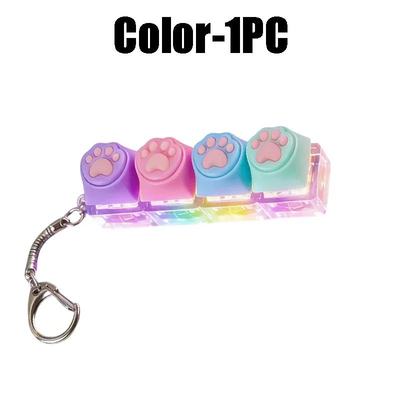 

Cat Paw Glow Keychain Fidget Toy Light-Up Silicone Keyboard Button Stress Reliever Portable Clicker Keyring for Anxiety Desk