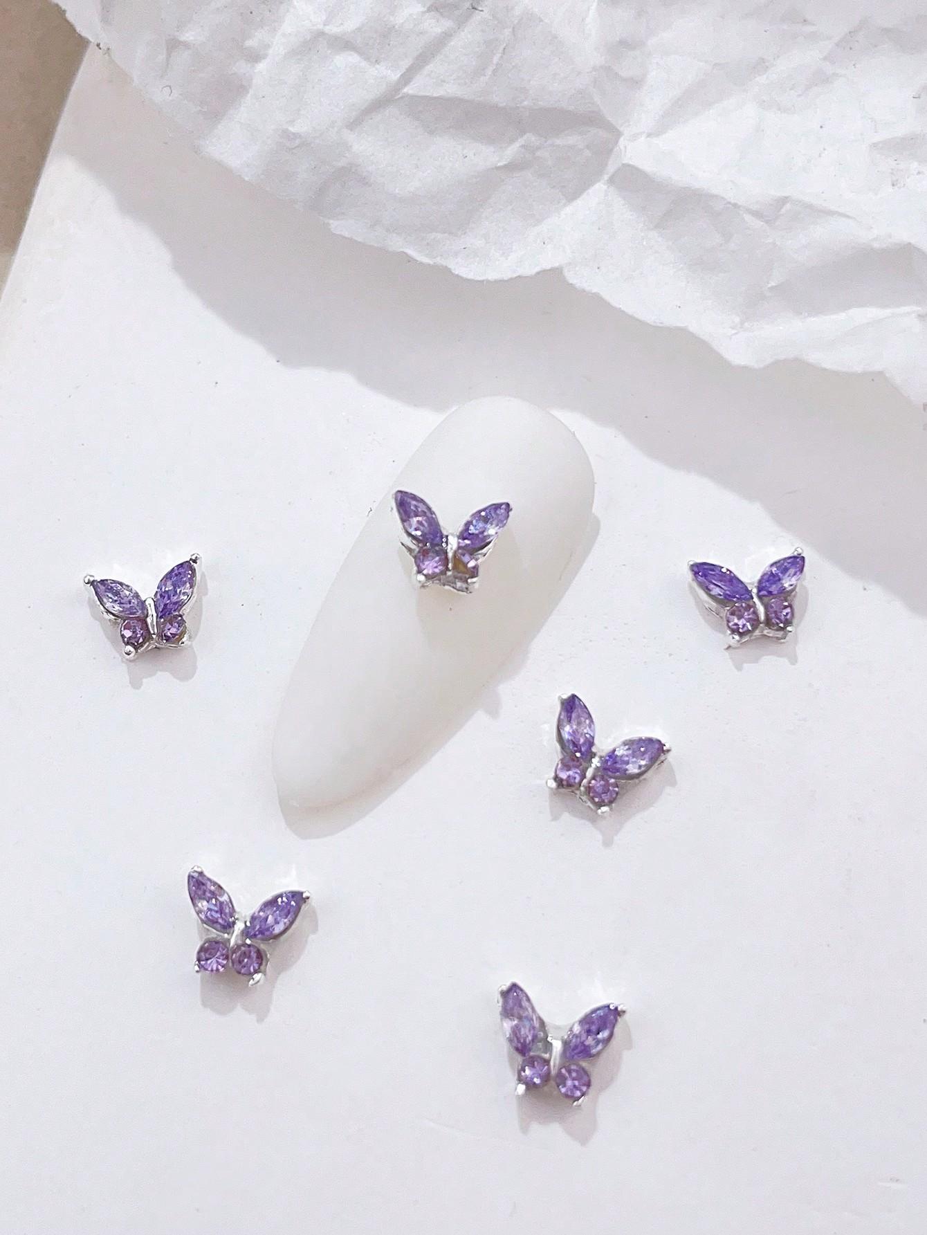 

10 шт. Мини-металлические стразы в виде бабочек для дизайна ногтей, 3D-украшения для ногтей с розовым шампанским и белым бриллиантом