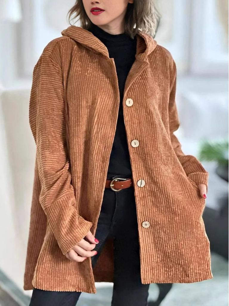 Women's Autumn Winter New Style Corduroy Loose Hooded Jacket