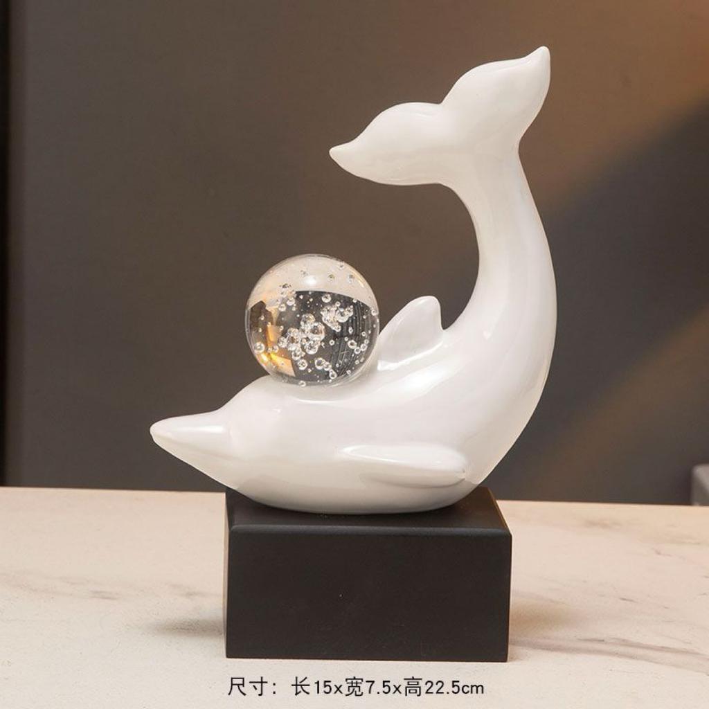 INS Luxury Ceramic Dolphin Figurine, Modern Decorative Ornament for Entryway, Living Room & Study Decor