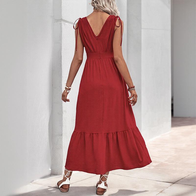 TikTok Independent Station Cross-border Long Dress Summer New European and American Elegant Holiday Style Women's Halter Dress