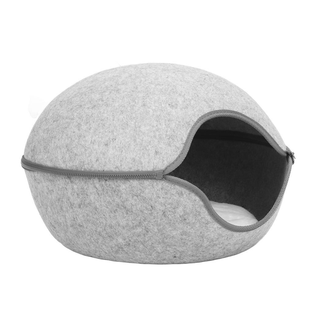 Cat Cave Bed Detachable Washable Semi Enclosed Felt Kitten Hideout Bed with Cushion for All Seasons