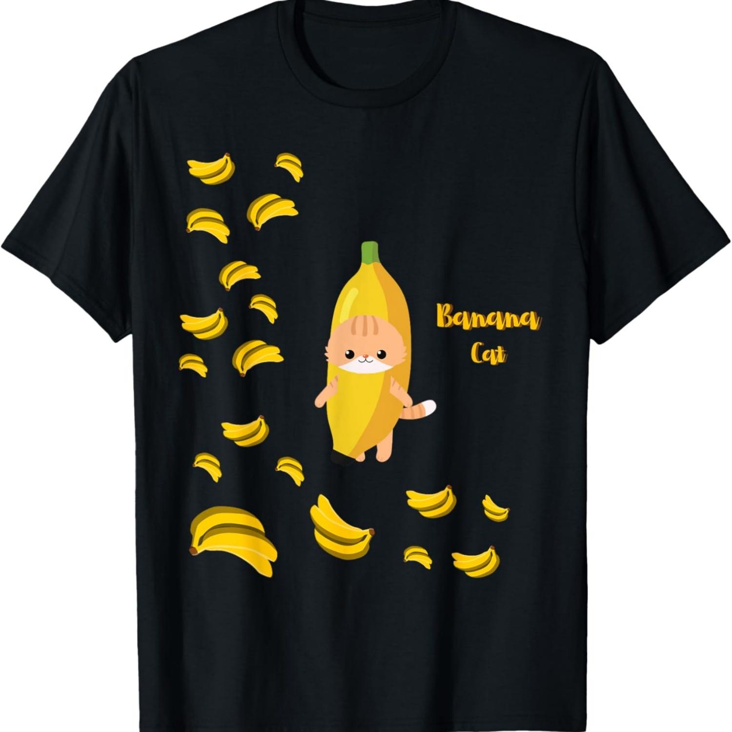 Banana Cat , Crying , Illustrated Version , Funny Cat Meme T-Shirt S чёрный