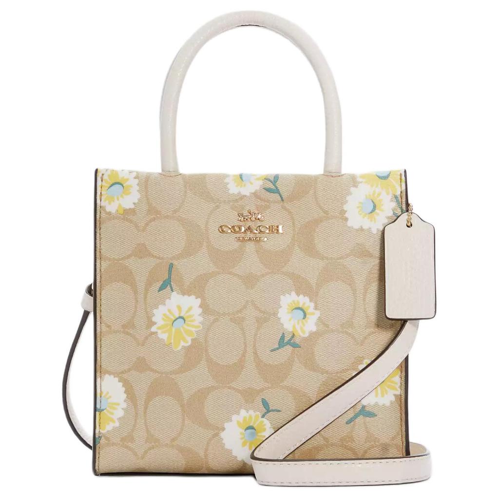 Coach Cally 17 Daisy Floral Print Coated Canvas And Pebble Leather Tote Bag Women Tote Bags Khaki C3599-IMOTV