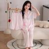 Girls Pajama Set Ice Silk Short Sleeve Long Pants Shorts 3-Piece Cartoon Sleepwear Ages 8