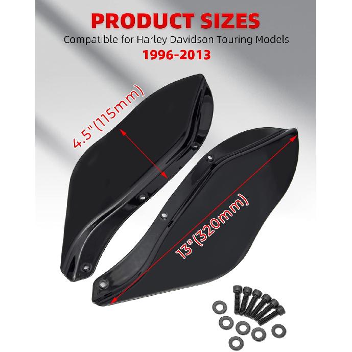 Amazicha Schwarze Verkleidungs-Luftabweiser Seitenflügel Windschutzscheiben-Seitenabdeckung Schild Kompatibel für Harley Davidson Street Glide Electra Glide Tri Glide