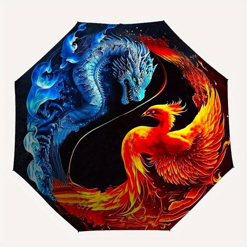1pc Blue Dragon Phoenix Yin Yang Umbrella with Plastic Handle,Suitable for All Seasons Home Travel Outdoor UmbrellaB1852